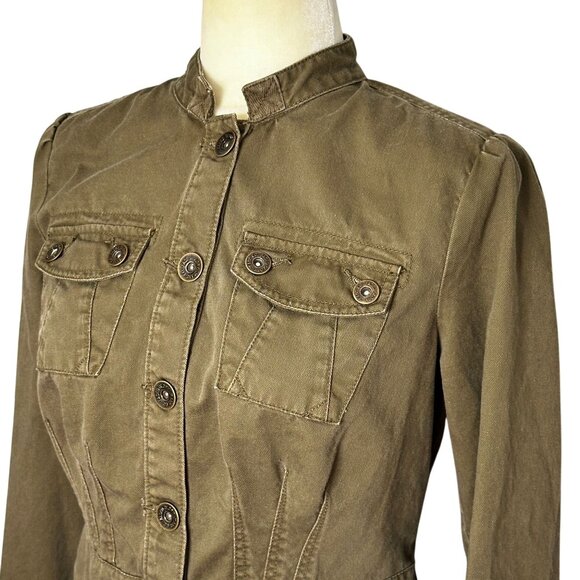 Vintage Military Jacket Olive Green Cotton Utility Y2K Fitted Style Size 6 - Picture 3 of 12